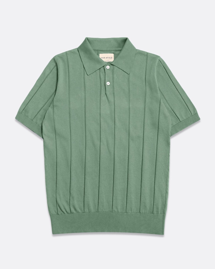 Far Afield Polo Shirts | Jacobs Polo - Frosty Green Punched Stripe