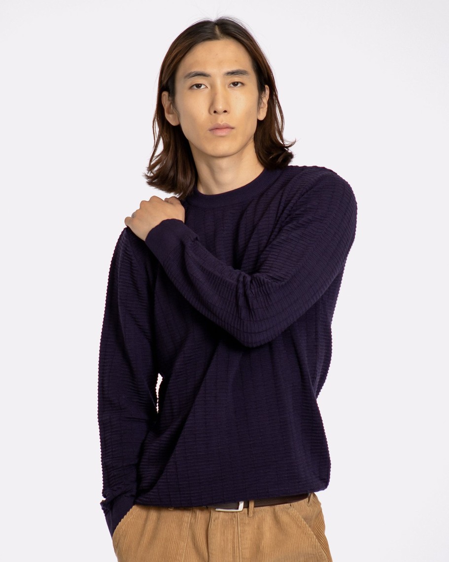 Far Afield Knitwear | Vitor Ribbed Knit - Purple Merino Wool Blend