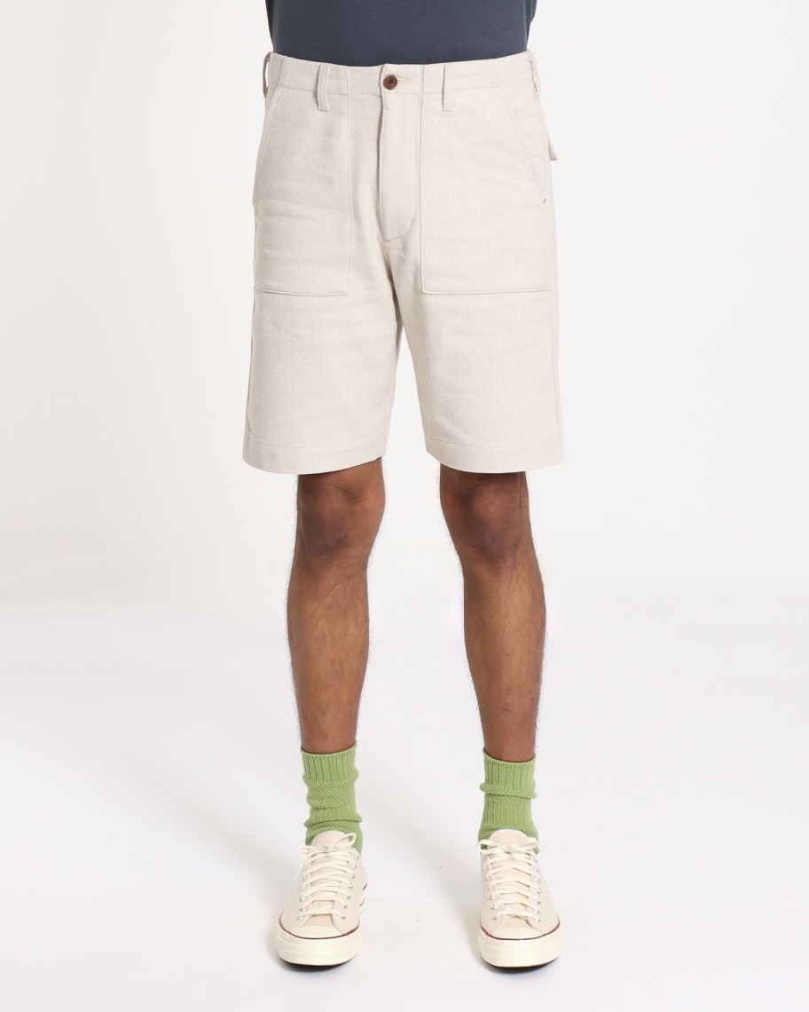 Far Afield Shorts | Coup Shorts - Sand / White Brushed Herringbone